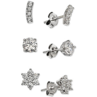 Cubic Zirconia 3-Piece Stud Earring Set in Sterling Silver, Created for Macy's