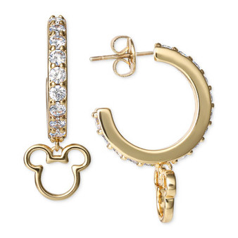 Cubic Zirconia Mickey Mouse Charm Huggie Hoop Earrings in 18k Gold-Plated Sterling Silver