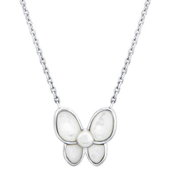Cultured Freshwater Pearl (3-1/2 - 4mm ) & Mother of Pearl Butterfly Pendant Necklace, 16-1/2" + 1-3/4" extender