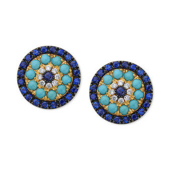 EFFY® Sapphire (1-1/2 ct. t.w.), Turquoise & Diamond (1/10 ct. t.w.) Stud Earrings in 14k Gold