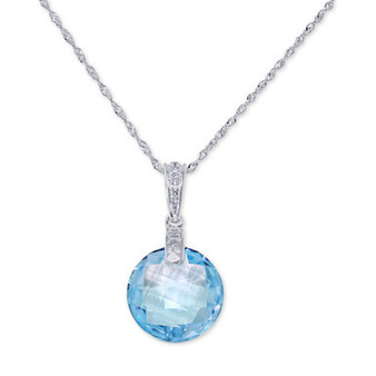 Blue Topaz (7 ct. t.w.) & Diamond Accent 18" Pendant Necklace in 14k White Gold