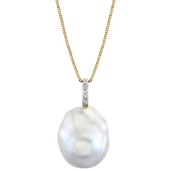 Cultured Freshwater Baroque Pearl (13mm) & Diamond Accent 18" Pendant Necklace in 14k Gold