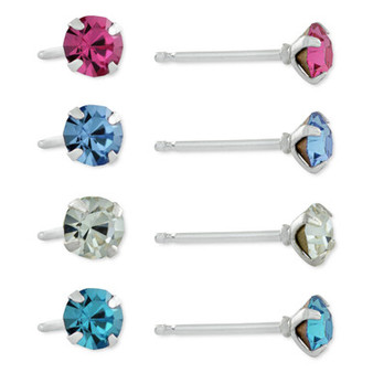 4-Pc. Set Fine Crystal Stud Earrings in Sterling Silver, Created for Macy's