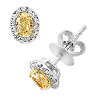 EFFY® Yellow & White Diamond Oval Halo Stud Earrings (7/8 ct. t.w.) in 18k Two-Tone Gold