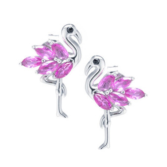 Pink Cubic Zirconia Flamingo Earrings in Sterling Silver