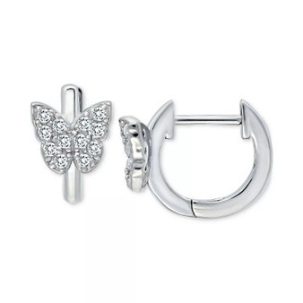 Cubic Zirconia Pavé Butterfly Small Huggie Hoop Earrings, 0.51", Created for Macy's