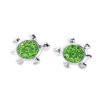 Green Crystal Turtle Stud Earrings (3/8") in Sterling Silver
