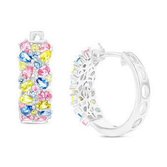 Multicolor Cubic Zirconia Cluster Small Hoop Earrings, 0.75"