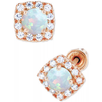 Lab-Created Opal (1/5 ct. t.w.) & Lab-Created White Sapphire (1/6 ct. t.w.) Cushion Halo Stud Earrings
