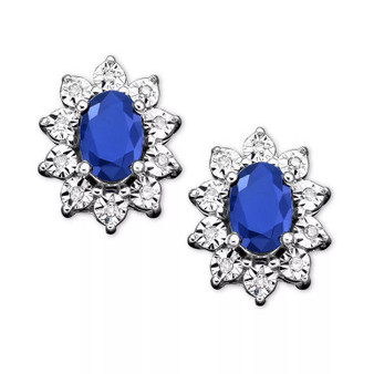 Sapphire (1-1/3 ct. t.w.) and Diamond Accent Stud Earrings in 10k White Gold (Also in Emerald)
