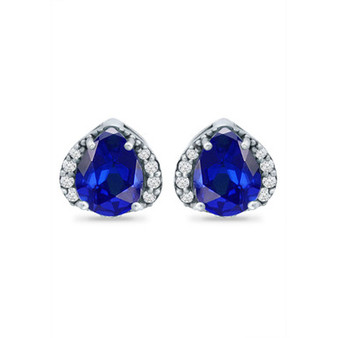 Simulated Blue Sapphire and Cubic Zirconia Stud Earrings