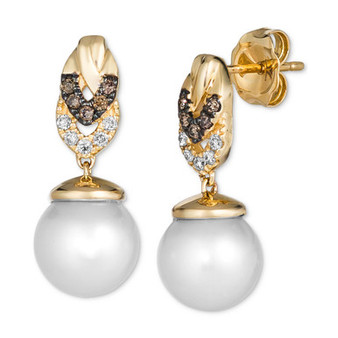 Vanilla Pearl (8mm) & Diamond (1/5 ct. t.w.) Drop Earrings in 14k Gold