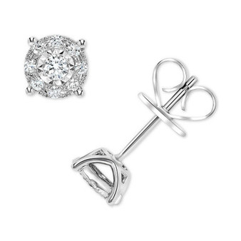 Diamond Miracle Plate Halo Stud Earrings (1/4 ct. t.w.) in 14k White Gold