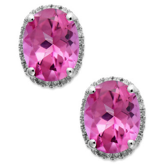 14k White Gold Pink Topaz (4 ct. t.w.) and Diamond (1/6 ct. t.w.) Stud Earrings