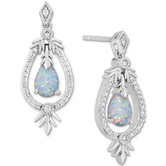 Opal (1/6 ct. t.w.) & Diamond (1/6 ct. t.w.) Elsa Drop Earrings in Sterling Silver