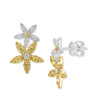 EFFY® White Diamond Earrings (1/4 ct. t.w.) & Yellow Diamond (5/8 ct. t.w.) Flower Drop Earrings in 14k Two-Tone Gold