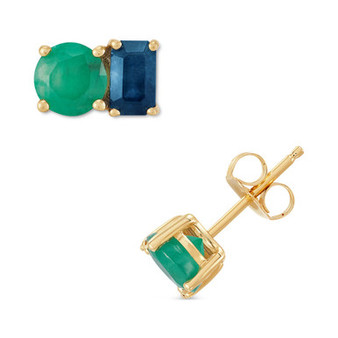 Emerald (1-1/20 ct. t.w.) & Sapphire (5/8 ct. t.w.) Stud Earrings in 14k Gold