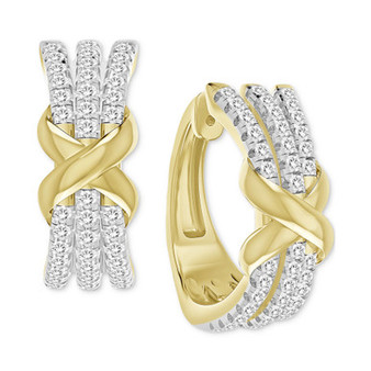 Diamond Crisscross Small Hoop Earrings (1/3 ct. t.w.) in 14k Gold, 0.63"