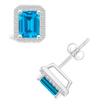 Topaz (2-3/5 ct. t.w.) and Created Sapphire (1/4 ct. t.w.) Halo Studs in 10K White Gold
