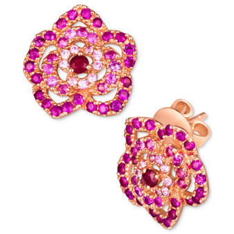 Passion Ruby (1/8 ct. t.w.) & Bubble Gum Pink Sapphire (1-1/6 ct. t.w.) Flower Stud Earrings in 14k Rose Gold