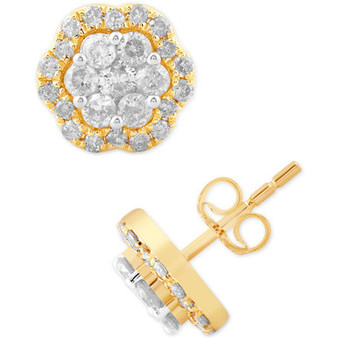 Diamond Halo Cluster Stud Earrings (1 ct. t.w.) in 10k Gold