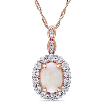 Opal (7/8 ct. t.w.), White Topaz (5/8 ct. t.w.) and Diamond Accent Vintage 17" Necklace in 14k Rose Gold