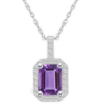 Amethyst (1-5/8 Ct. T.W.) and Diamond (1/4 Ct. T.W.) Halo Pendant Necklace in 14K White Gold
