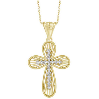 Diamond Cross Pendant Necklace (1/6 ct. t.w.) in 10k Gold