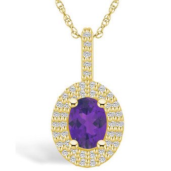 Amethyst (1-1/5 Ct. T.W.) and Diamond (1/2 Ct. T.W.) Halo Pendant Necklace in 14K Yellow Gold