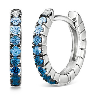 Denim Ombré Sapphire (1/4 ct. t.w.) & White Sapphire (1/20 ct. t.w.) Small Hoop Earrings in 14k White Gold, 0.5"