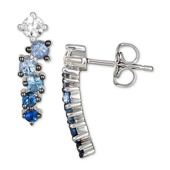 Denim Ombré (5/8 ct. t.w.) & White Sapphire (1/5 ct. t.w.) Stud Earrings in 14k White Gold