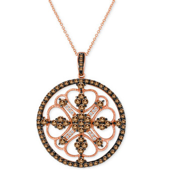 Chocolatier® Chocolate Diamond (2-1/8 ct. t.w.) & Vanilla Diamond (1/20 ct. t.w.) Mandala 18" Pendant Necklace in 14k Rose Gold
