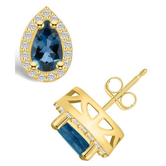 London Topaz (2-1/10 ct. t.w.) and Diamond (1/3 ct. t.w.) Halo Stud Earrings in 14K Yellow Gold