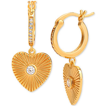Cubic Zirconia Heart Dangle Hoop Earrings in 18k Gold-Plated Sterling Silver, Created for Macy's
