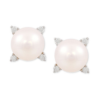 Cultured Freshwater Pearl (8mm) & Diamond (1/8 ct. t.w.) Stud Earrings in 14k Gold
