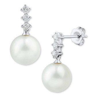 Cultured Freshwater Pearl (8mm) & Diamond (1/5 ct. t.w.) Drop Earrings in 14k White Gold