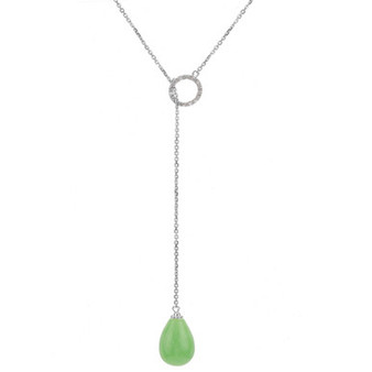 Dyed Green Jade & White Topaz (1-1/0 ct. t.w.) 20" Lariat Necklace in Sterling Silver
