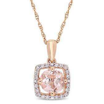 Morganite (4/5 ct. t.w.) and Diamond (1/10 ct. t.w.) Floating Halo 17" Necklace in 10k Rose Gold