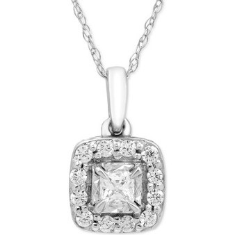 Diamond Princess Halo 18" Pendant Necklace (1/4 ct. t.w.) in 14k Gold