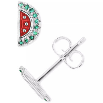 Cubic Zirconia & Enamel Watermelon Stud Earrings in 14k Gold-Plated Sterling Silver