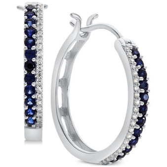 Sapphire (5/8 ct. t.w.) & Diamond (1/8 ct. t.w.) Hoop Earrings in 14k White Gold