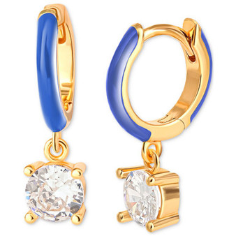 Cubic Zirconia & Blue Enamel Dangle Hoop Earrings in 18k Gold-Plated Sterling Silver, Created for Macy's