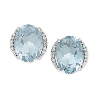 Aquamarine (3 ct. t.w.) and Diamond Accent Stud Earrings in 14k White Gold
