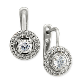 Diamond Halo Leverback Earrings (1/2 ct. t.w.) in 14k White Gold