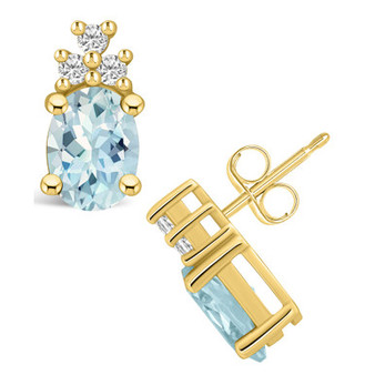 Aquamarine (2-1/3 ct. t.w.) and Diamond (1/5 ct. t.w.) Stud Earrings in 14K Yellow Gold