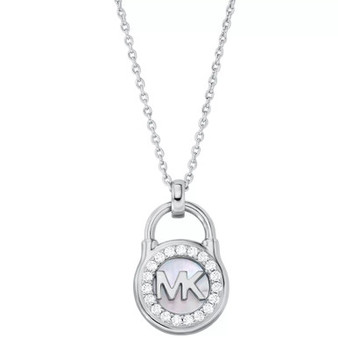 Sterling Silver Mother of Pearl Lock Pendant Necklace