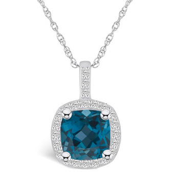 London Blue Topaz (2-3/4 Ct. T.W.) and Diamond (1/4 Ct. T.W.) Halo Pendant Necklace in 14K White Gold