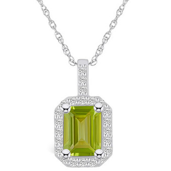 Peridot (1-3/4 Ct. T.W.) and Diamond (1/4 Ct. T.W.) Halo Pendant Necklace in 14K White Gold