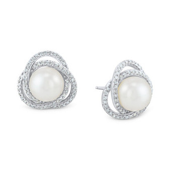 Cultured Freshwater Pearl (7 - 7-1/2mm) & Diamond (1/4 ct. t.w.) Love Knot Stud Earrings in 14k White Gold
