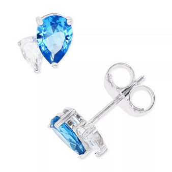 Blue Spinel & Cubic Zirconia Double Pear Stud Earrings